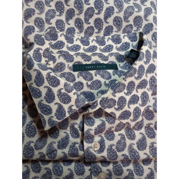 Perry Ellis Shirt Men's 2xl Button Front‎ Long Sleeve Blue - Picture 4 of 8